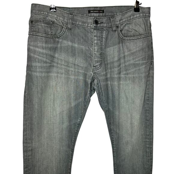 John Varvatos Men's Sz 36x33 Star USA Dark Gray Button Fly Jeans Slim Straight - Picture 4 of 7